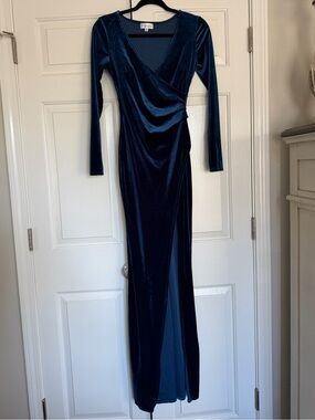 Long Sleeve Blue Velvet Dress